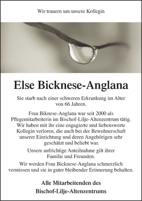 Traueranzeigen Von Else Bicknese Anglana Noz Trauerportal