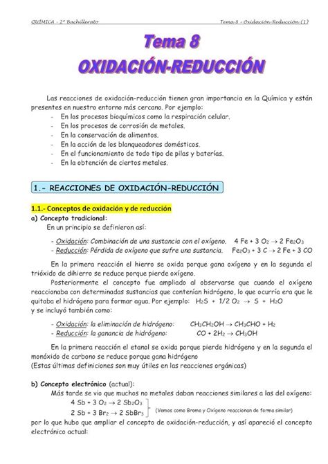 PDF 1 REACCIONES DE OXIDACIÓN REDUCCIÓN 1 1 Conceptos QUÍMICA