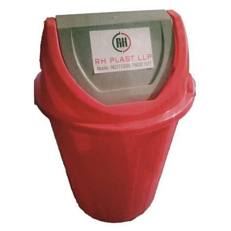 Red Cylindrical Swing Plastic Dustbin For Outdoor Capacity L At