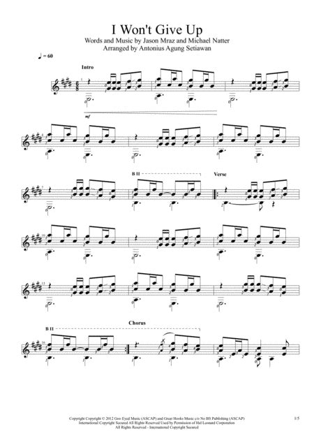 I Wont Give Up Sheet Music Jason Mraz Solo Guitar