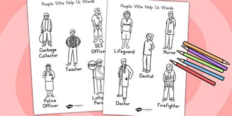 Free People Who Help Us Words Colouring In Teacher Made