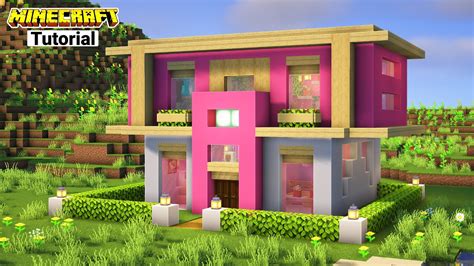 Minecraft Pink House How To Build A Modern Pink House Tutorial Youtube