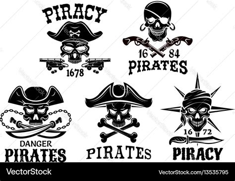 Pirate Symbols And Jolly Roger Icons Set Vector Image