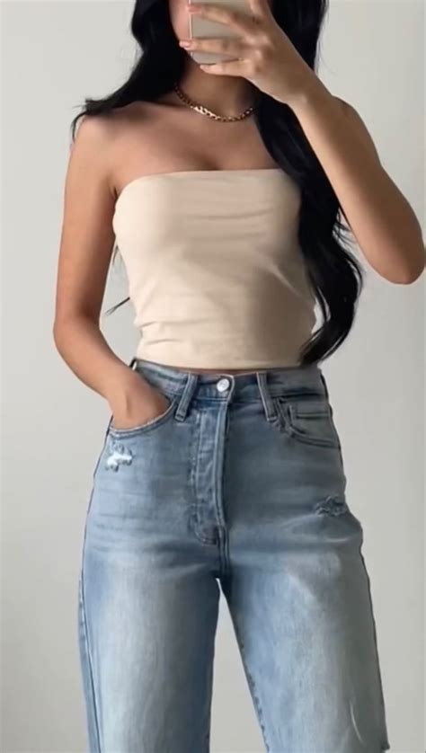 Tiktok Fitsandbits Casual Work Attire Strapless Top Outfit Pretty