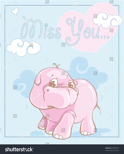 Miss You Card Cute Cartoon Animal Stock Vector Royalty Free 69485221