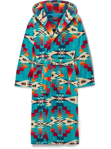 Pendleton Cotton Terry Jacquard Hooded Robe Blue Pendleton