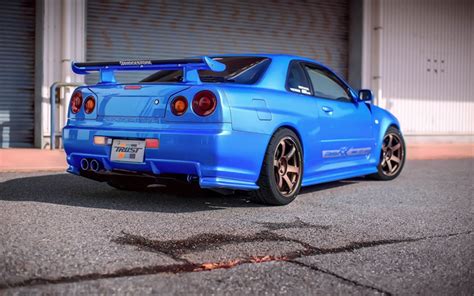 Download Wallpapers Nissan Gt R R34 Sports Coupe Tuning Blue Gt R Japanese Cars Nissan