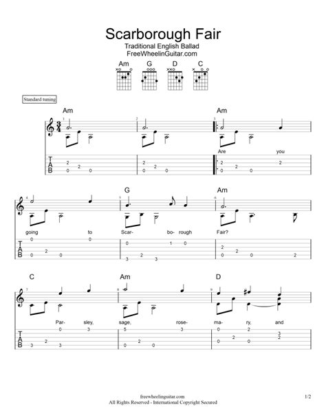 Scarborough Fair Fingerstyle Guitar Tab