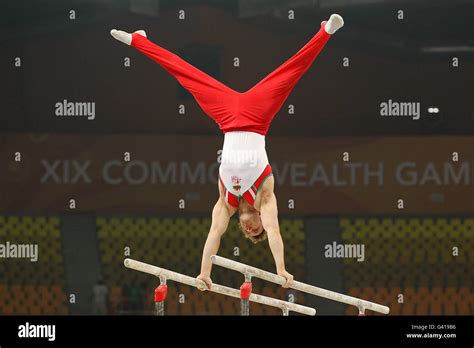 Wales Clinton Purnell In Action On The Parallel Bars During The Mens