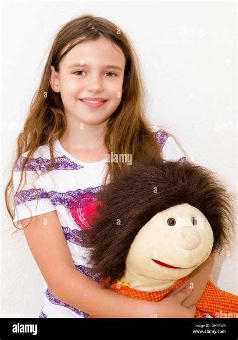 Little Happy Girl With Puppet Stock Photo Alamy