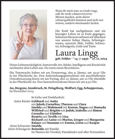 Todesanzeigen Von Laura Lingg Todesanzeigen Vorarlberger Nachrichten