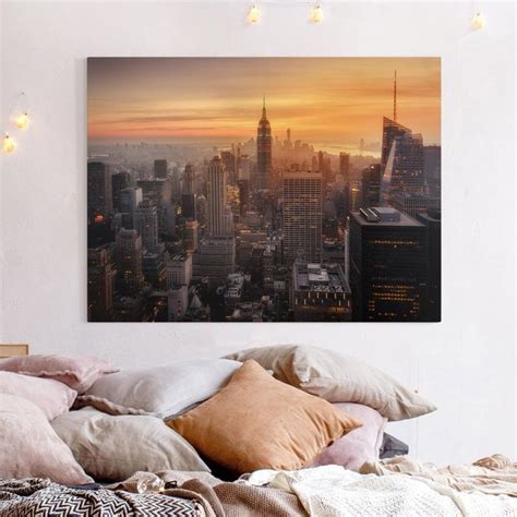 Manhattan Skyline Abendstimmung Leinwandbild Im Querformat 4 3