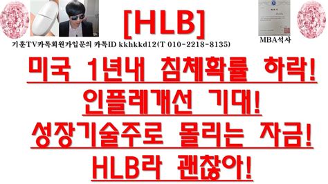 주식투자 Hlb미국 1년내 침체확률 하락인플레개선 기대 성장기술주로 몰리는 자금hlb라 괜찮아 Youtube