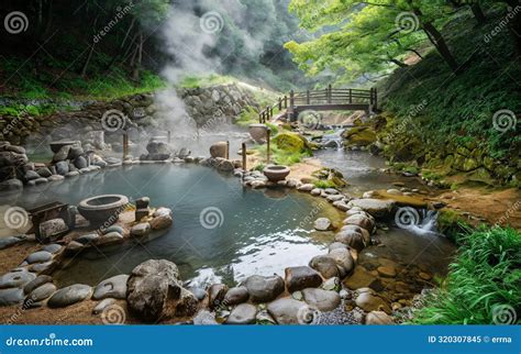 AI Generated Onsen Traditional Japanese Hot Prings Outdoor Landscape