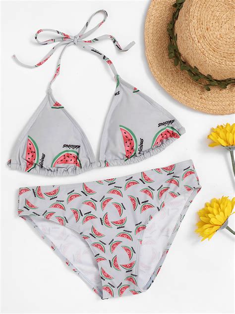 Watermelon Print Triangle Bikini Set Shein Sheinside