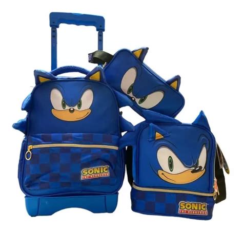 Kit Mochila De Sonic Con Ruedas Lonchera Y Lapicera Kinder Env O Gratis