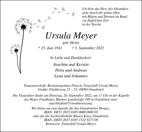 Traueranzeigen Von Ursula Meyer Noz Trauerportal