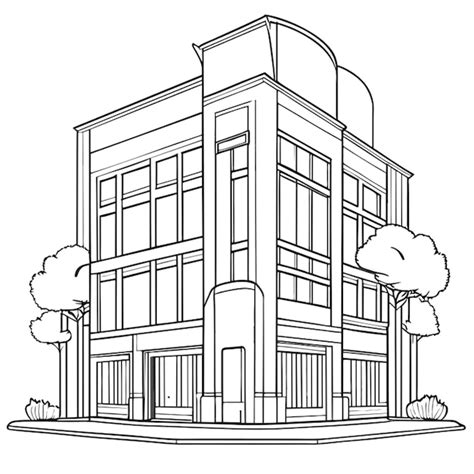 Building Exterior Perspective Highly Detailed Vector Illustration Line Art Premium Ai