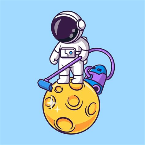 Premium Vector Cute Astronaut Vacuum Cleaner Moon Cartoon Vector Icon