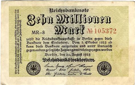 REICHSBANKNOTE 10 MILLIONEN Mark 1923 Berlin Reichsbank DEU 118g Ro