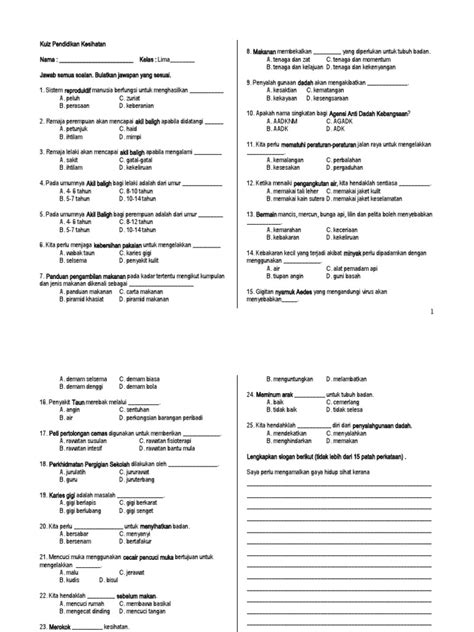 Kuiz Pendidikan Kesihatan Tahun 5 Pdf