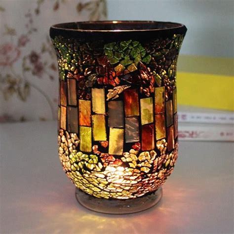 Handicraft Green Mosaic Glass European Vintage Candle Stick Candle