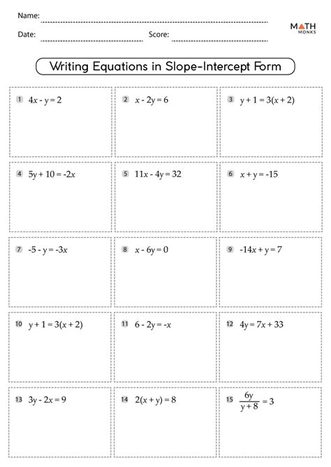 Slope Intercept Form Worksheets With Answer Key