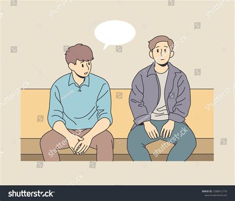 A Man Comforting A Friend Sitting On A Bench Hand Drawn Style Vector