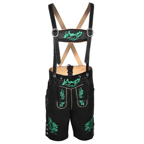 Mens Bavarian Lederhosen Black Cowhide Leather With Matching Suspenders