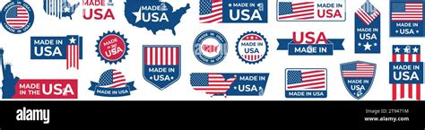 Made In USA Badges Set American Labels Patriotic Logo Or Stamp