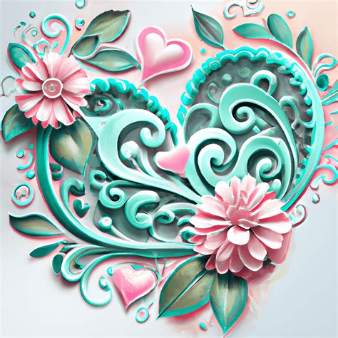 Artistically Designed Shabby Chic Pink And Teal Flowers And Leaves