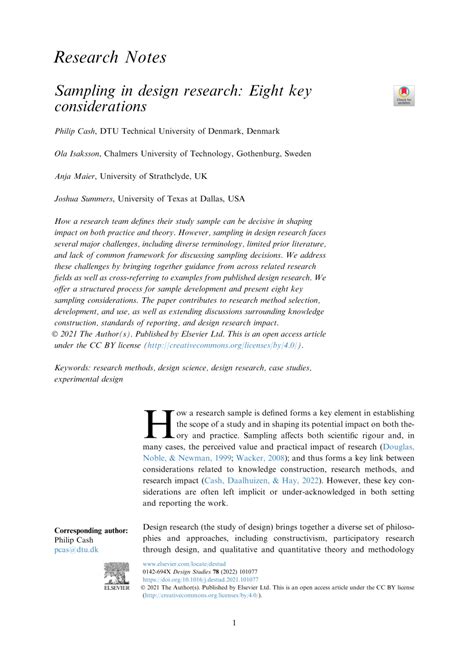 (PDF) Sampling in Design Research: Eight Key Considerations