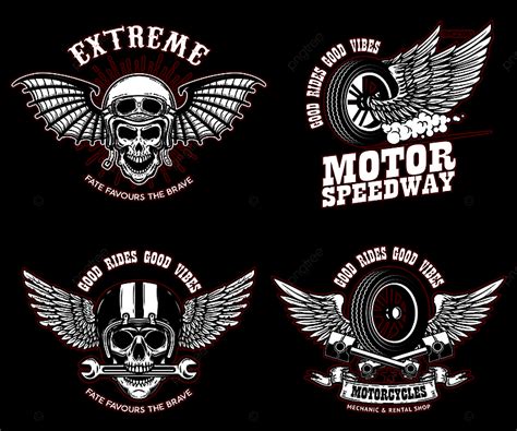 Set Of Racer Emblem Templates With Motorcycle Motor Vehicle Classic