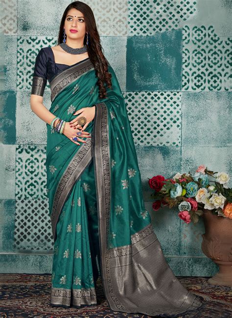 Buy Teal Classic Saree 143277 Saree