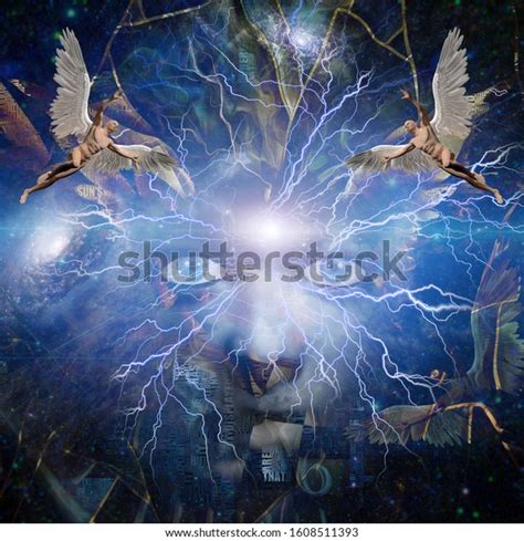 Face God Naked Man Wings Represents Stock Illustration 1608511393