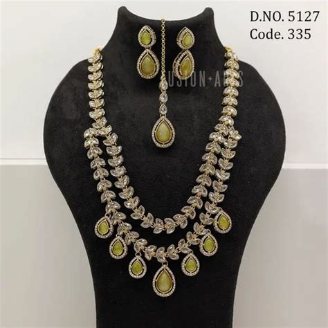 Brass Fusion Arts Mehendi Polish Polki Stones Wedding Necklace Set At