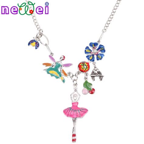 NEWEI Déclaration Ballet Dancer Girl Ange Colliers Pendentifs Émail