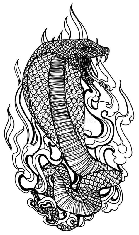 Tatouage Art Cobra Croquis De Serpent Noir Et Blanc Illustration Stock