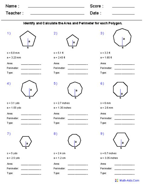 Free Area Of Polygon Worksheets