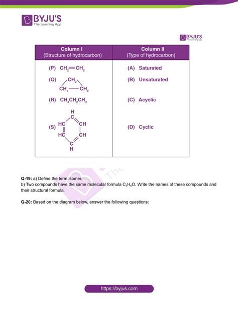 Class 10 Chemistry Worksheet On Chapter 4 Carbon And Its Compounds Set 3