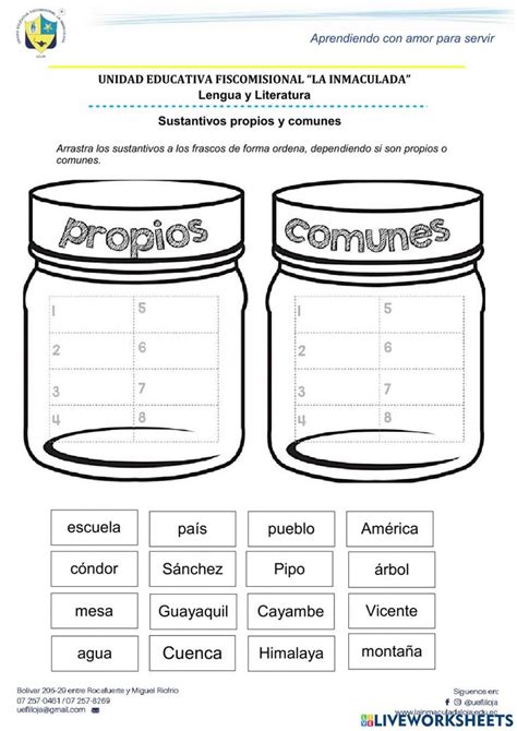 Worksheet Sustantivos Propios Y Comunes En Espa Ol