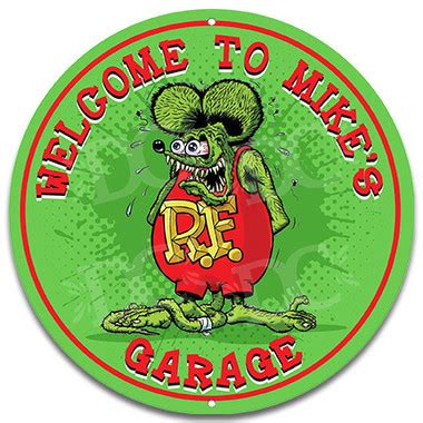 Rat Fink Racing Garage Metal Wall Sign - Customized - Redeye Laserworks