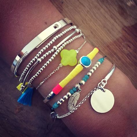 Composition De Bracelets En Argent Bleu Turquoise Et Jaune L Atelier