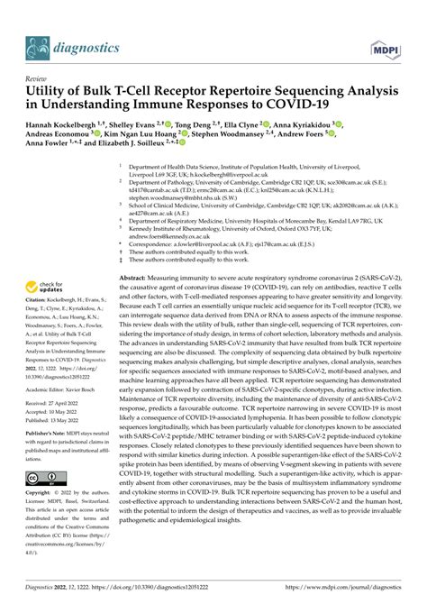 Pdf Utility Of Bulk T Cell Receptor Repertoire Sequencing Analysis In Understanding Immune