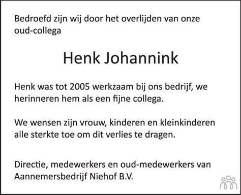 Henk Johannink Overlijdensbericht En Condoleances