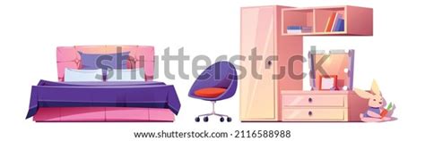 Girl Bedroom Furniture Bed Cupboard Bookshelf Stock Vector Royalty