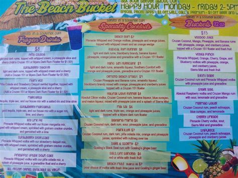 Menu At The Beach Bucket Pub And Bar Ormond Beach