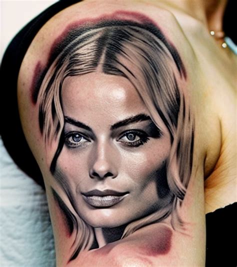 Krea Ai Tattoo Sketch Of Margot Robbie Mash Up Amazing Mou