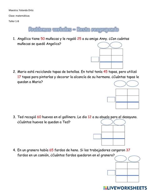 Resta Reagrupando Problemas Verbales Worksheet Clasificacion De