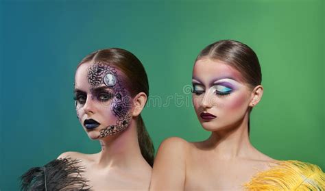 Female Wearing Art Makeup Studio Shots Stock Photo Image Of Abstract